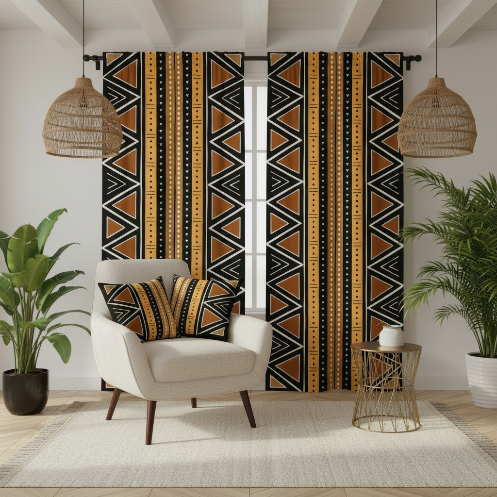 BG Mud Cloth - Modern Accent Chair Two Pillows No Wall Hangings