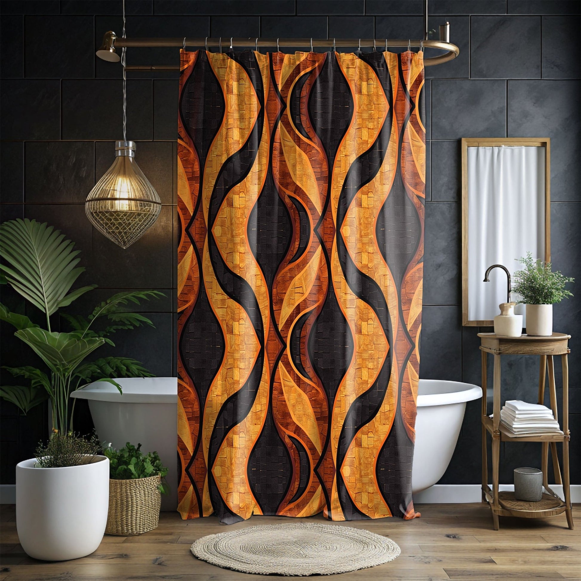 Black and Gold Mudcloth Shower Curtain - SANKTUARI DECOR