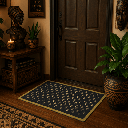 Black & Gold Ankh Pattern Doormat | Egyptian Symbol Welcome Mat - SANKTUARI DECOR