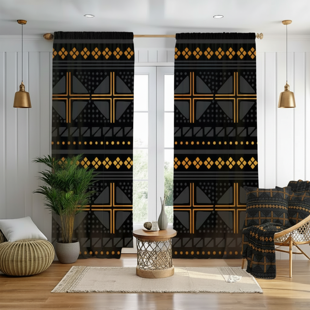 Black Gold Mud Cloth - Clean White Walls