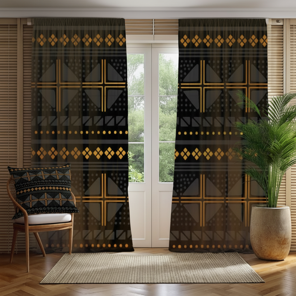 Black Gold Mud Cloth - Fixed Chair Pillows