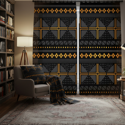 Black Gold Mud Cloth - Library Armchair Pillows & Blanket