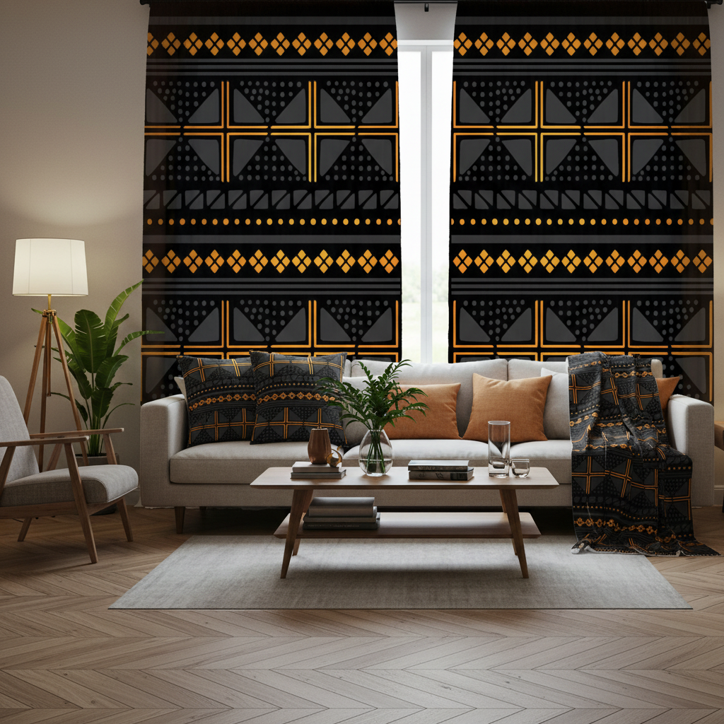 Black Gold Mud Cloth - Sofa Pillows & Blanket