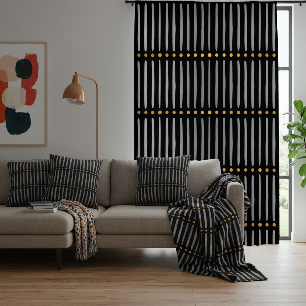 Black Gold Mudcloth Living Room Decor Set - SANKTUARI DECOR