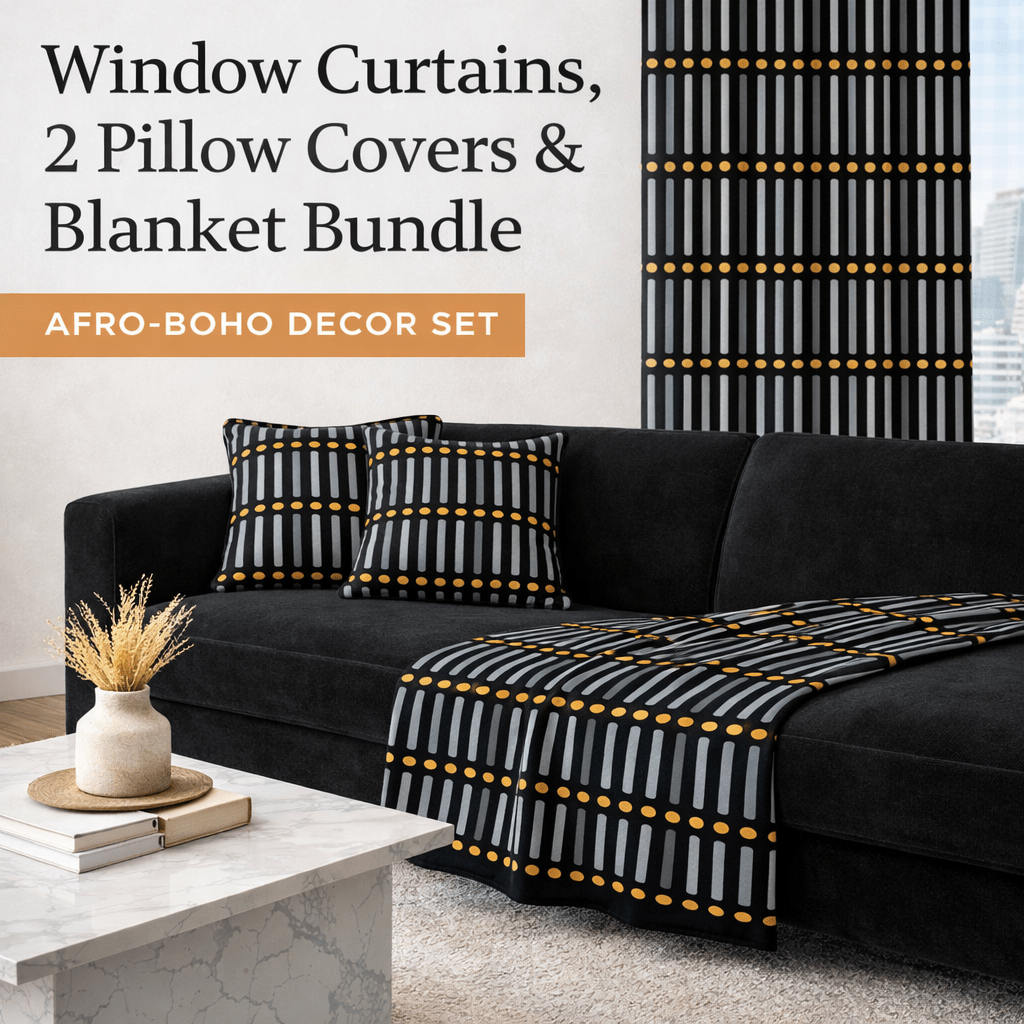Black Gold Mudcloth Living Room Decor Set - SANKTUARI DECOR