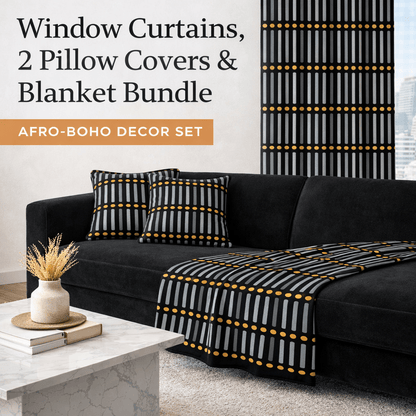 Black Gold Mudcloth Living Room Decor Set - SANKTUARI DECOR