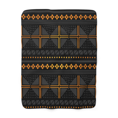 Black Gold Mudcloth Sherpa Blanket - SANKTUARI DECOR