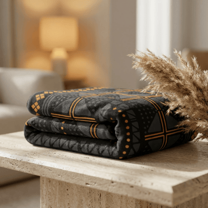 Black Gold Mudcloth Sherpa Blanket - SANKTUARI DECOR