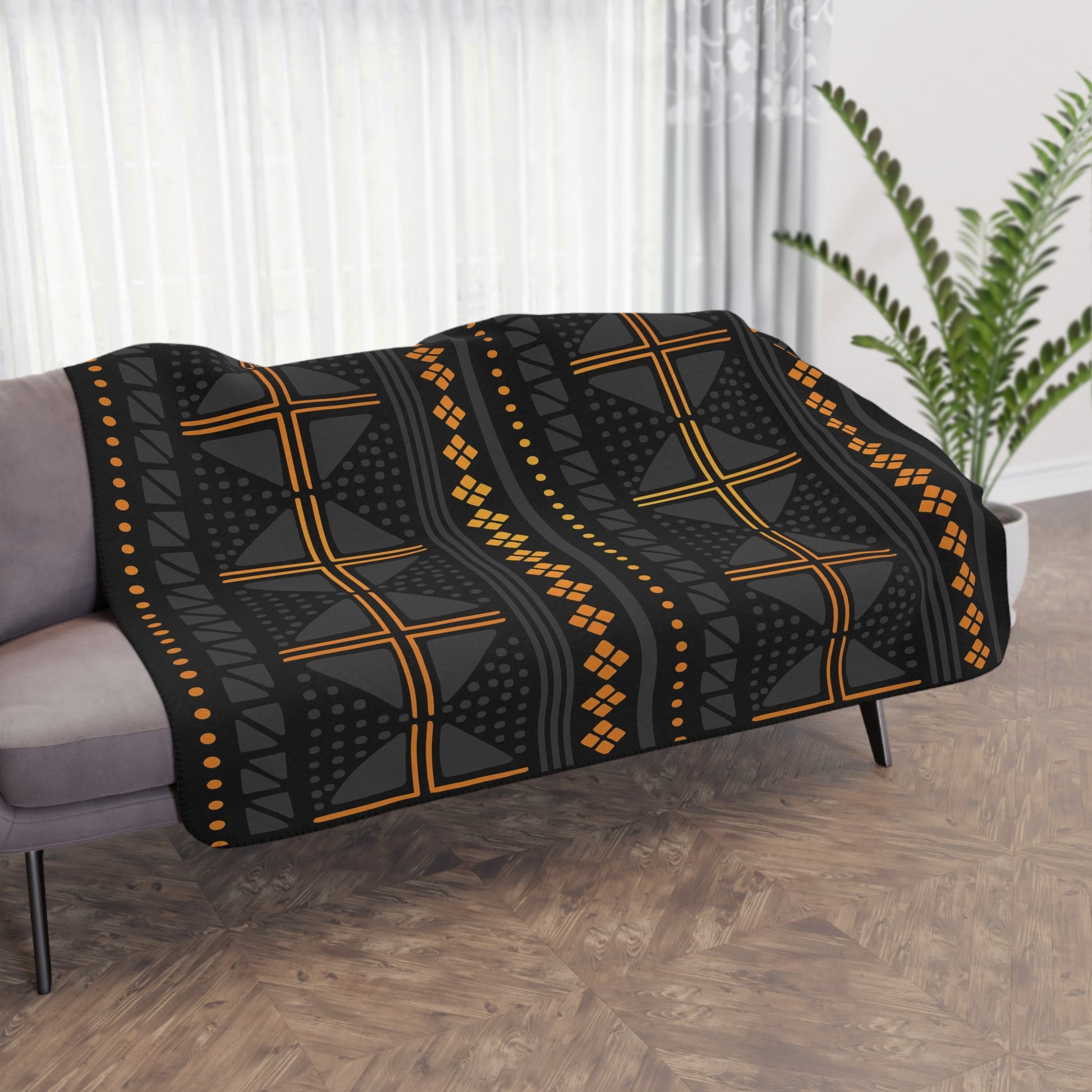 Black Gold Mudcloth Sherpa Blanket - SANKTUARI DECOR