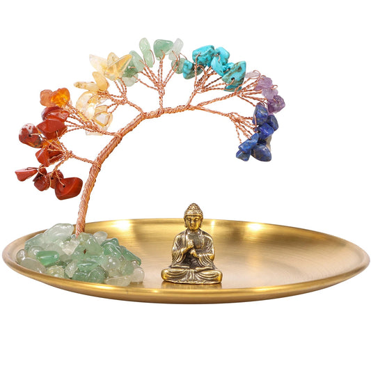 Chakra Crystal Tree and Buddha Gold Tray - SANKTUARI DECOR