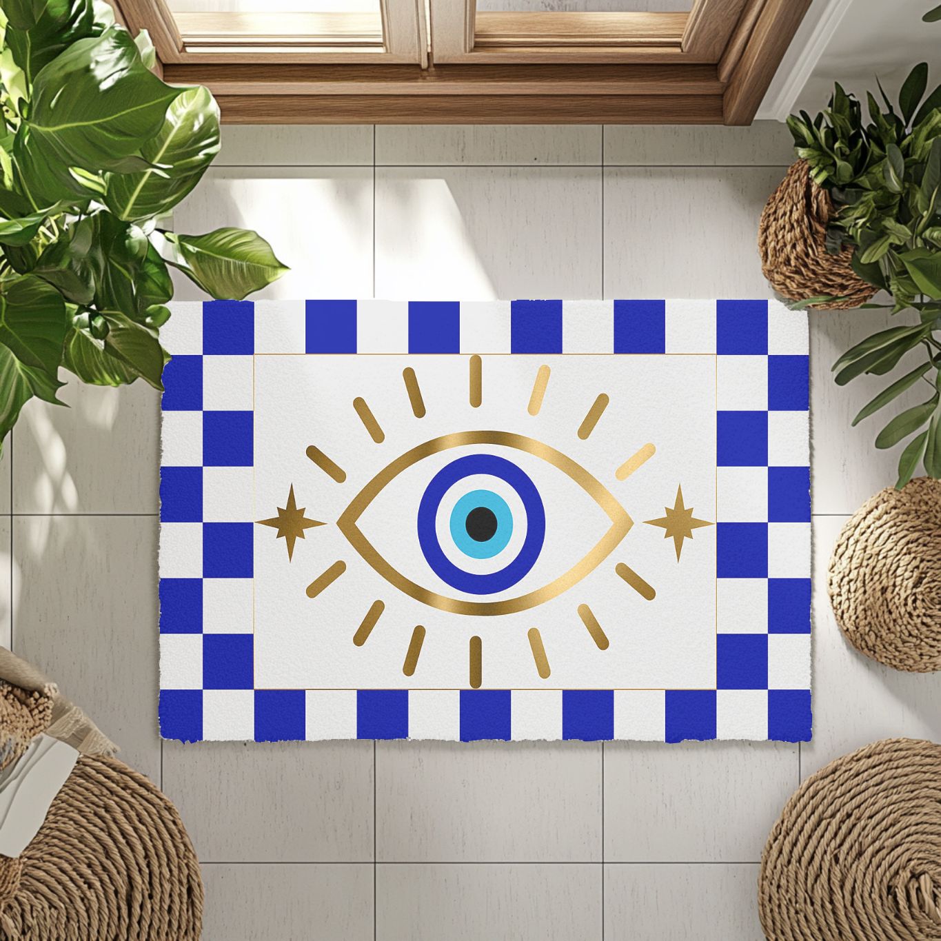 Checkered Evil Eye Doormat - SANKTUARI DECOR
