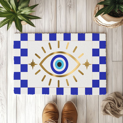 Blue Checkered Evil Eye Doormat - SANKTUARI DECOR