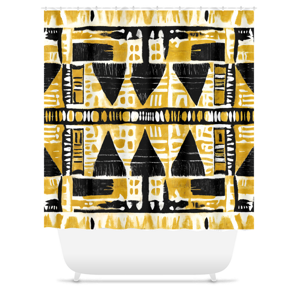 Yellow and Black MudCloth Shower Curtains