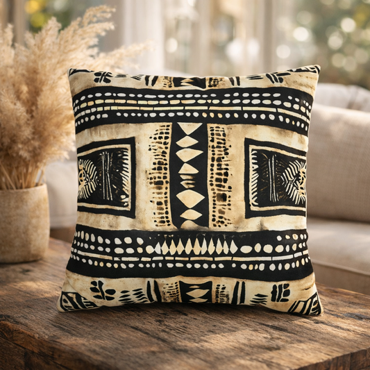 Almohada y funda de almohada con conchas africanas de puntos