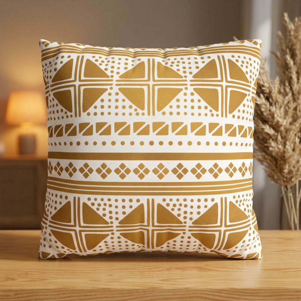 White Gold Tribal Pillow Cover