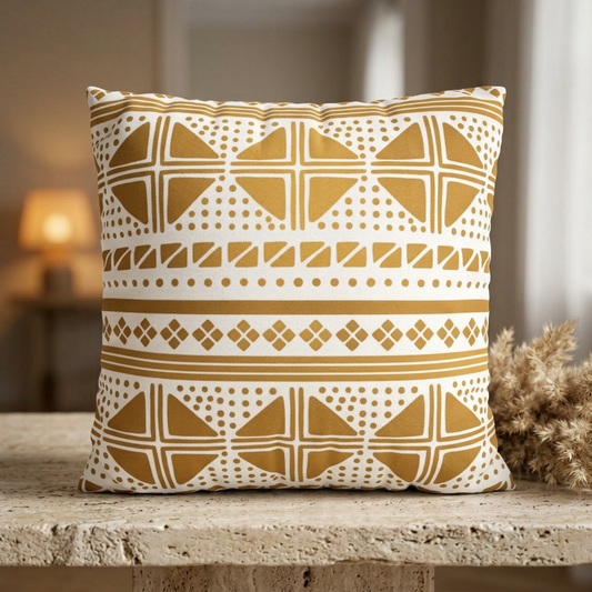 White Gold Tribal Pillow Cover