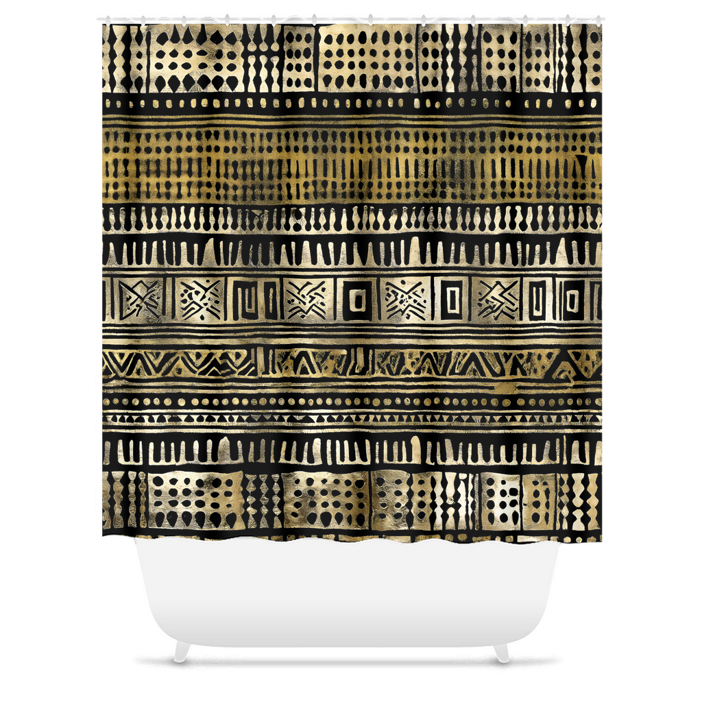 Metallic Gold Mud Cloth Print Shower Curtain