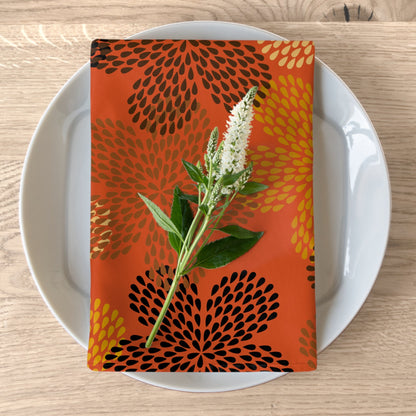 Cultural dining linens including African print napkins, placemats, and table runners.