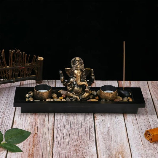 Ganesh Candle Holder & Incense Stick Burner Set - SANKTUARI DECOR