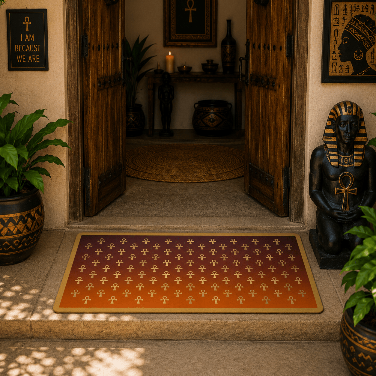 Gold Ankh Pattern Doormat | Egyptian Symbol Home Decor - SANKTUARI DECOR