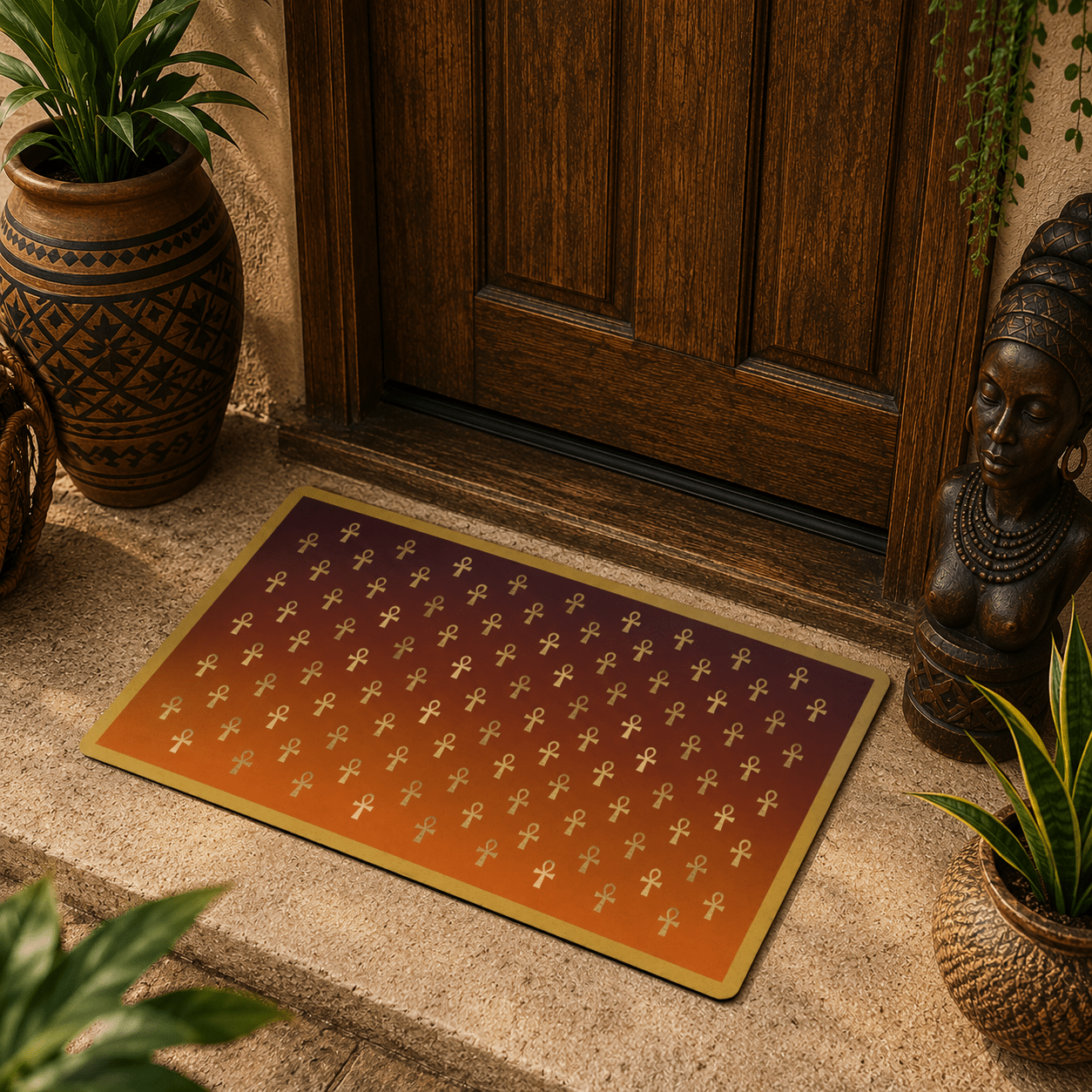 Gold Ankh Pattern Doormat | Egyptian Symbol Home Decor - SANKTUARI DECOR