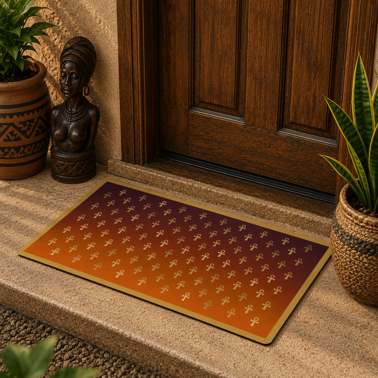 Gold Ankh Pattern Doormat | Egyptian Symbol Home Decor - SANKTUARI DECOR