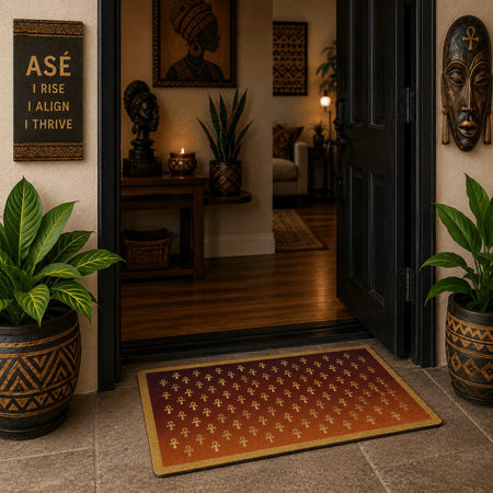 Gold Ankh Pattern Doormat | Egyptian Symbol Home Decor - SANKTUARI DECOR