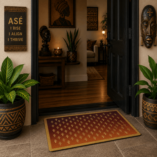 Gold Ankh Pattern Doormat | Egyptian Symbol Home Decor - SANKTUARI DECOR