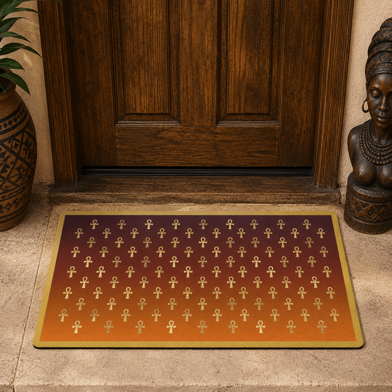 Gold Ankh Pattern Doormat | Egyptian Symbol Home Decor - SANKTUARI DECOR
