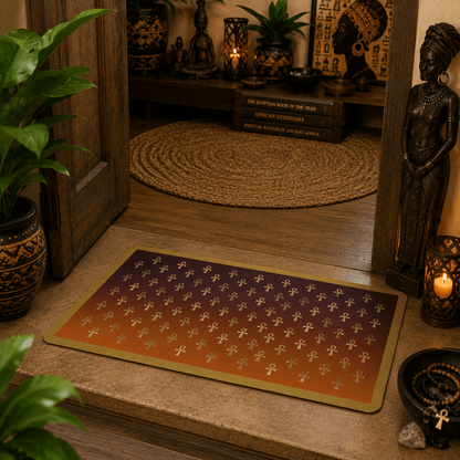 Gold Ankh Pattern Doormat | Egyptian Symbol Home Decor - SANKTUARI DECOR
