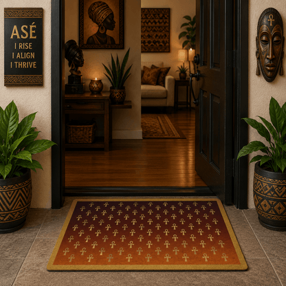 Gold Ankh Pattern Doormat | Egyptian Symbol Home Decor - SANKTUARI DECOR