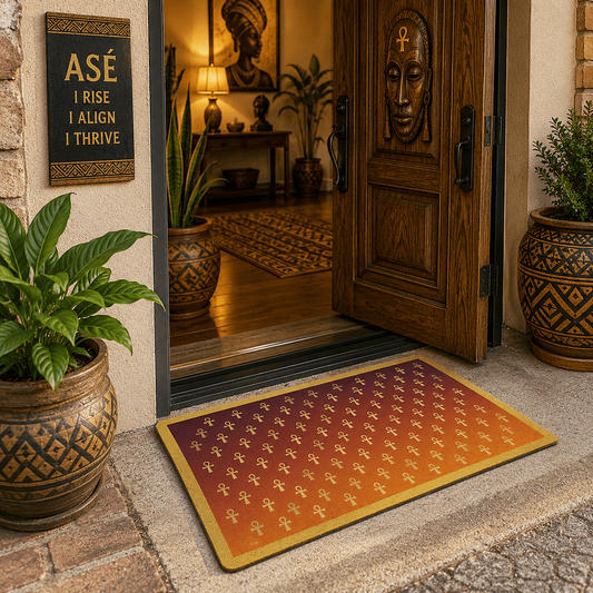 Gold Ankh Pattern Doormat | Egyptian Symbol Home Decor