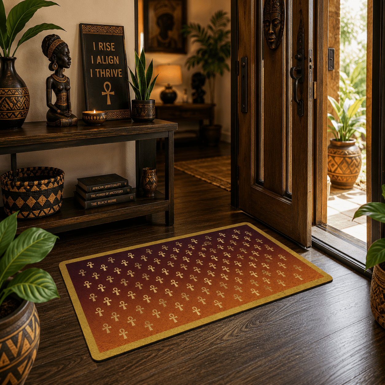 Gold Ankh Pattern Doormat | Egyptian Symbol Home Decor - SANKTUARI DECOR