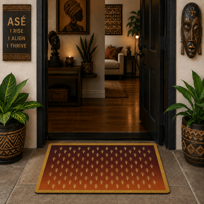 Gold Ankh Pattern Doormat | Egyptian Symbol Home Decor - SANKTUARI DECOR
