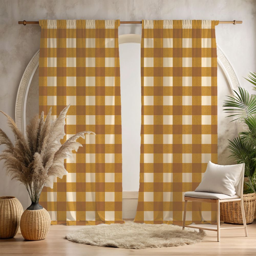 Gold Buffalo Plaid Curtains - SANKTUARI DECOR