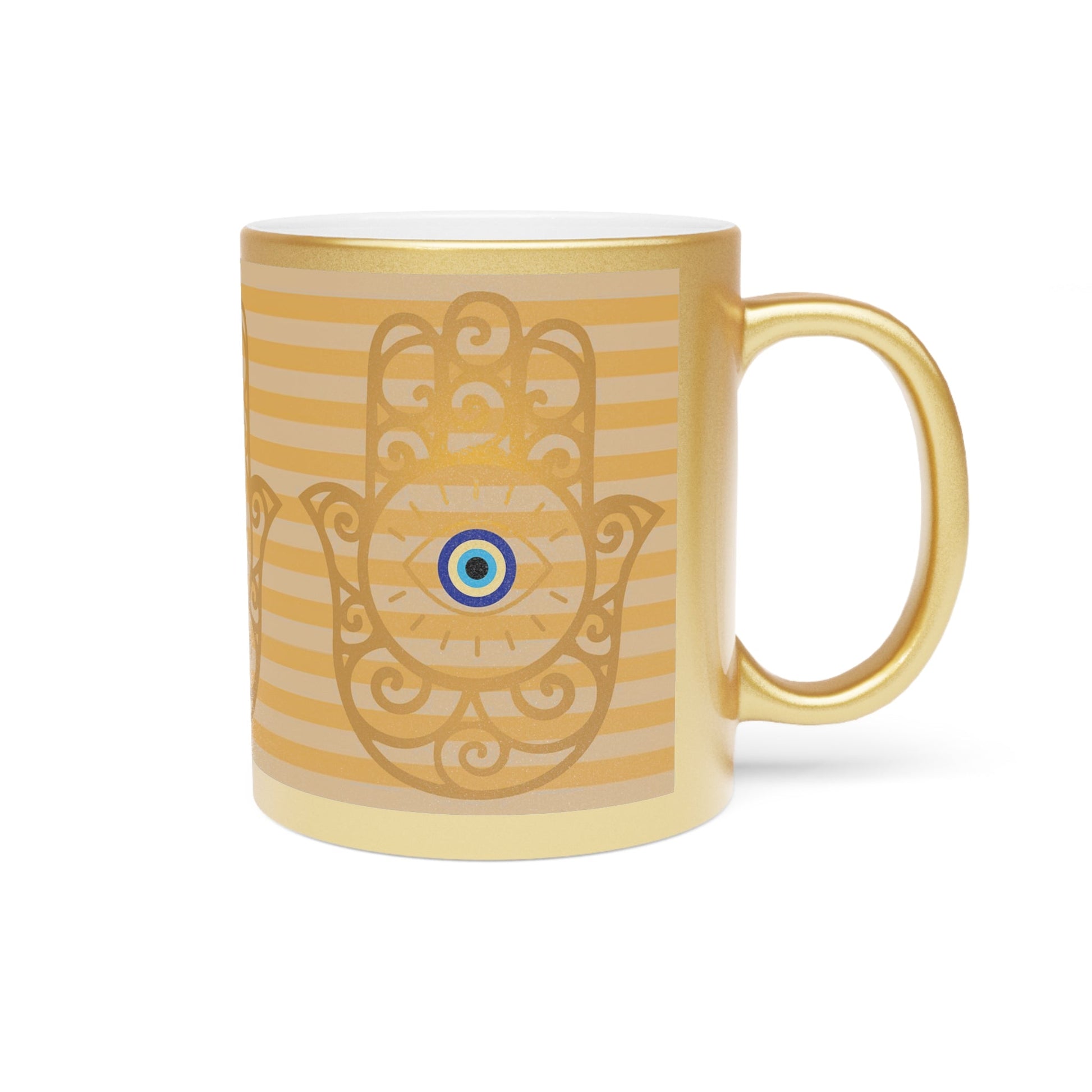 Gold Metallic Mug — Hamsa Hand with Evil Eye Accent - SANKTUARI DECOR