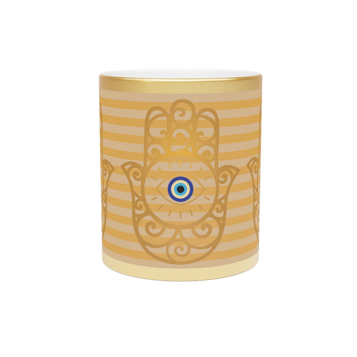Gold Metallic Mug — Hamsa Hand with Evil Eye Accent - SANKTUARI DECOR