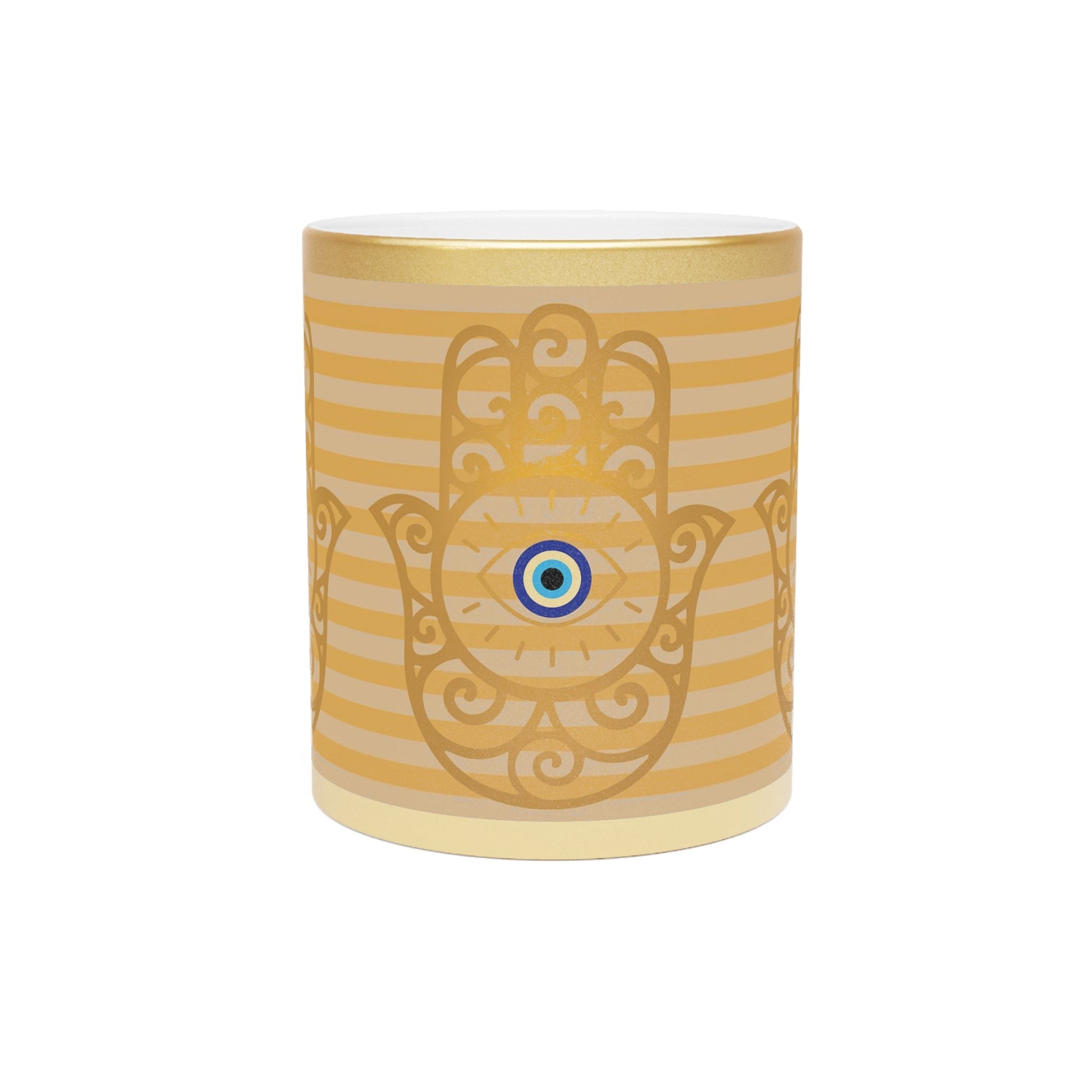 Gold Metallic Mug — Hamsa Hand with Evil Eye Accent - SANKTUARI DECOR