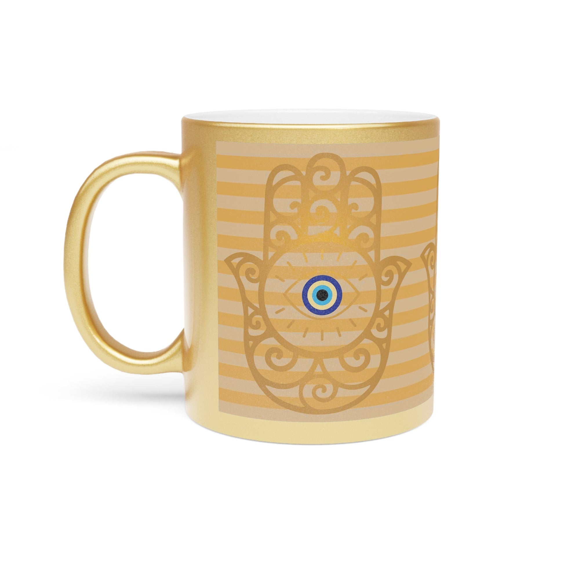 Gold Metallic Mug — Hamsa Hand with Evil Eye Accent - SANKTUARI DECOR