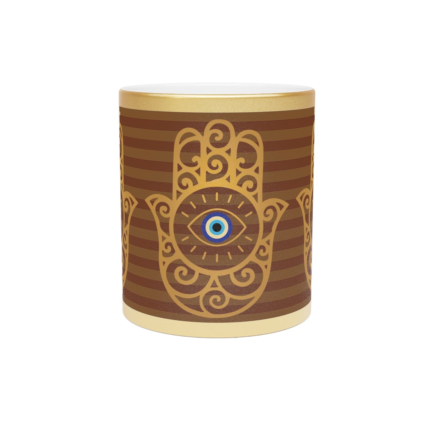 Gold Metallic Mug — Hamsa Hand with Evil Eye Spiritual Protection Design - SANKTUARI DECOR
