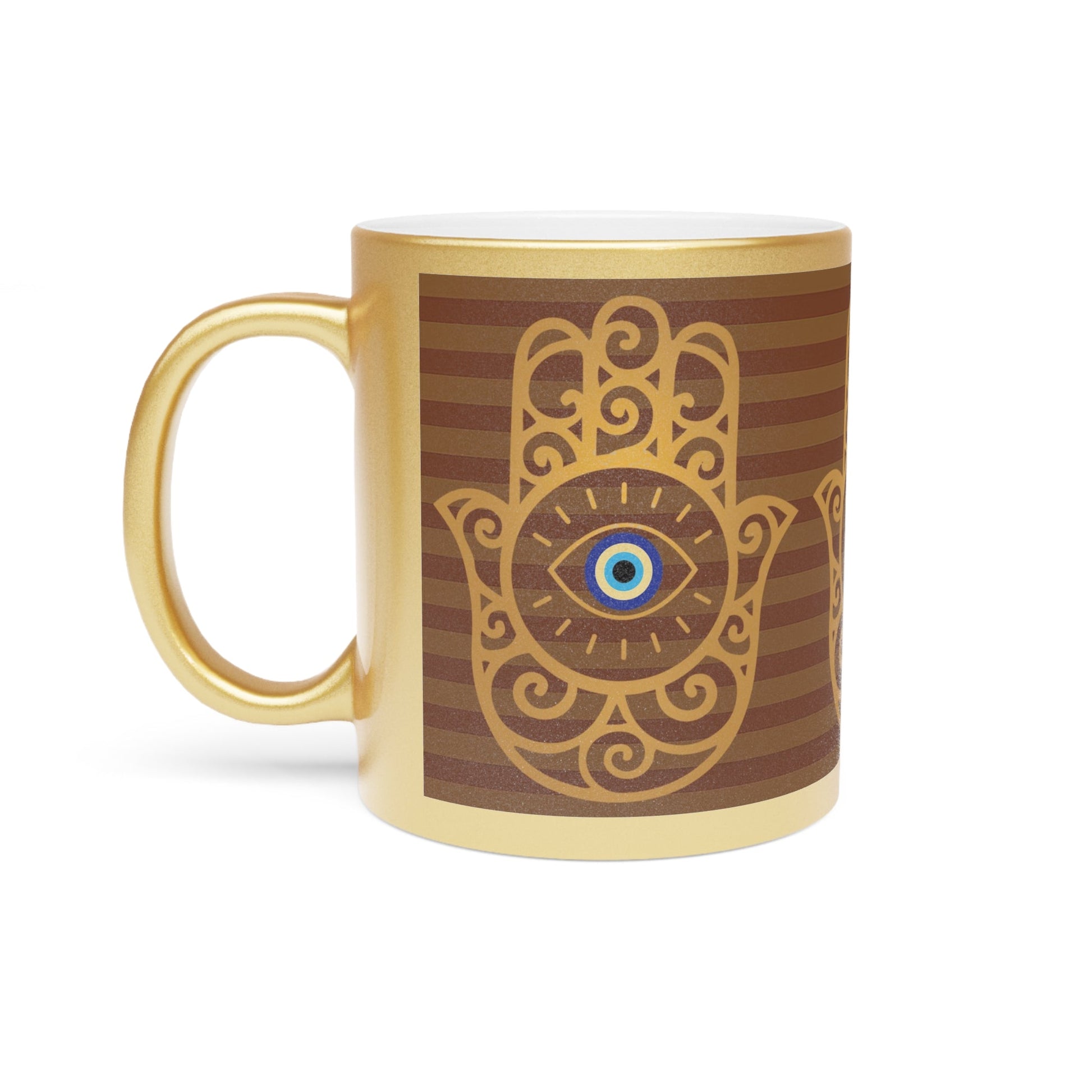 Gold Metallic Mug — Hamsa Hand with Evil Eye Spiritual Protection Design - SANKTUARI DECOR