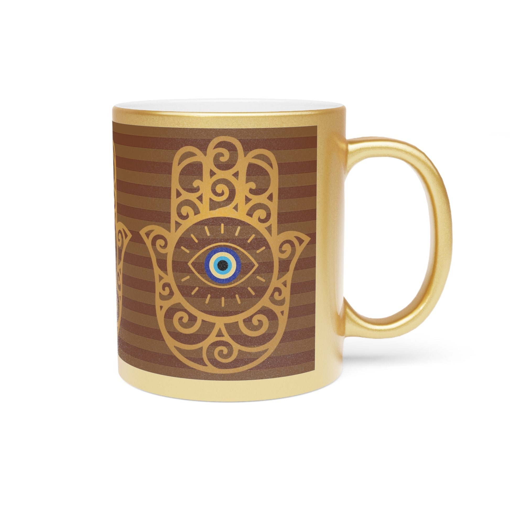 Gold Metallic Mug — Hamsa Hand with Evil Eye Spiritual Protection Design - SANKTUARI DECOR