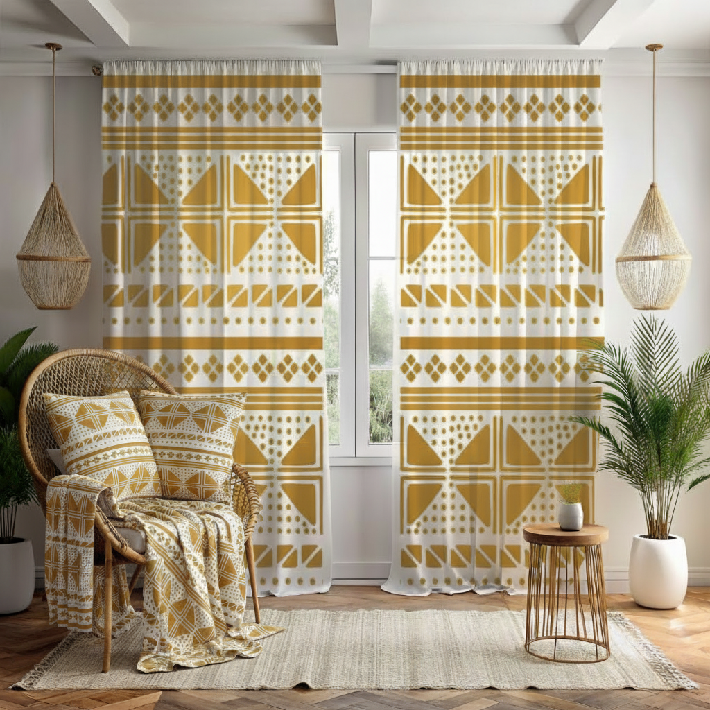 Cortina de puntos y cruces doradas