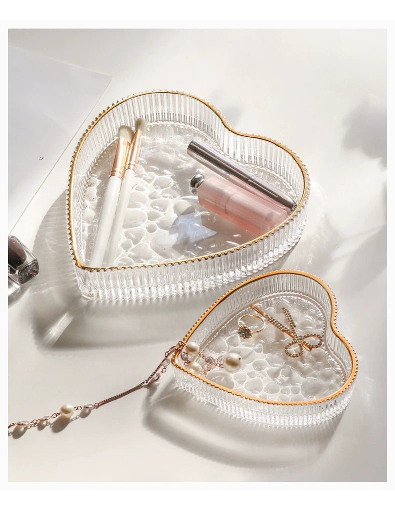 Gold Trim Heart - Shaped Glass Dish - SANKTUARI DECOR