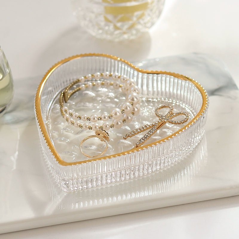 Gold Trim Heart - Shaped Glass Dish - SANKTUARI DECOR