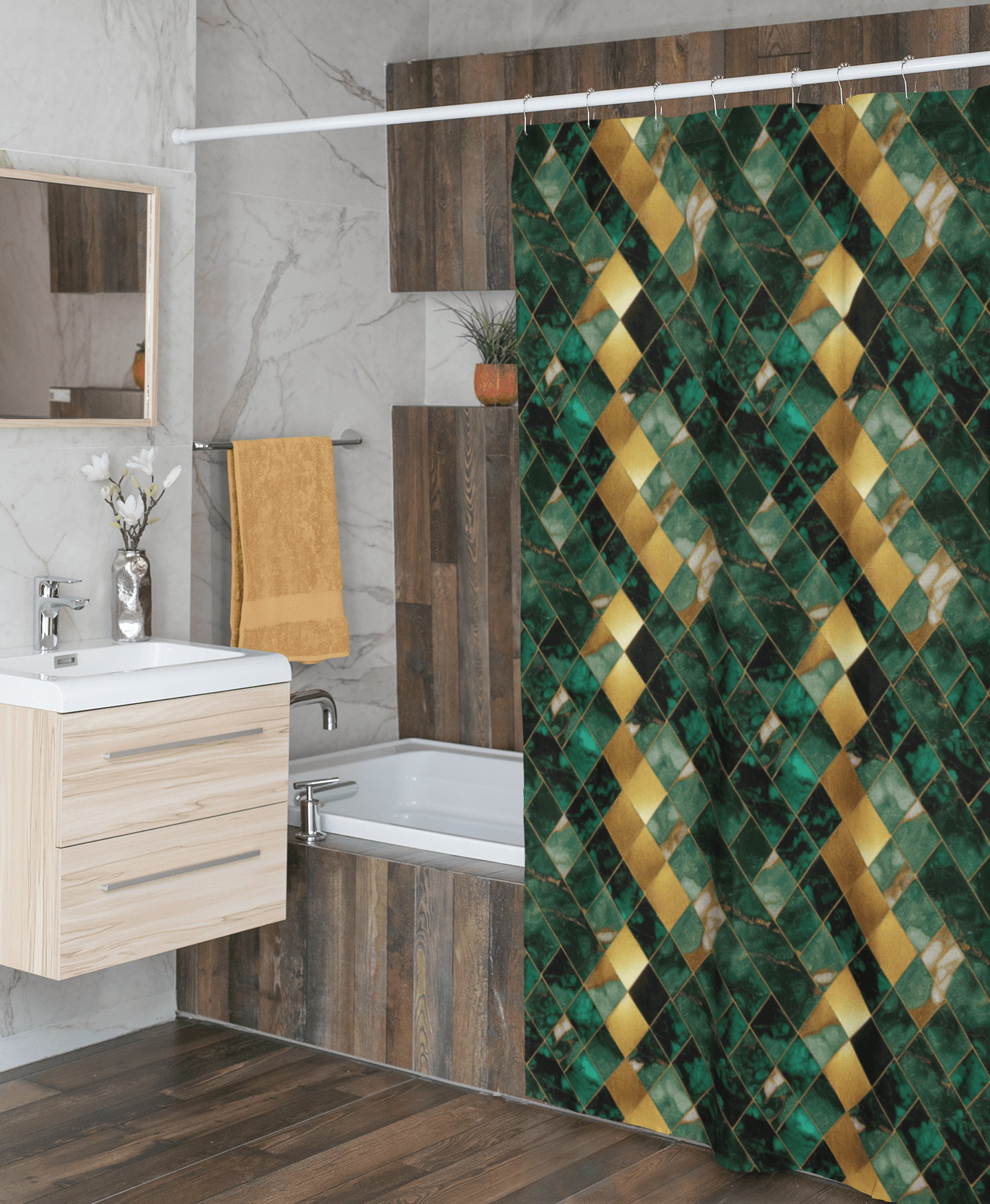 Green and Gold Marble Shower Curtain - SANKTUARI DECOR