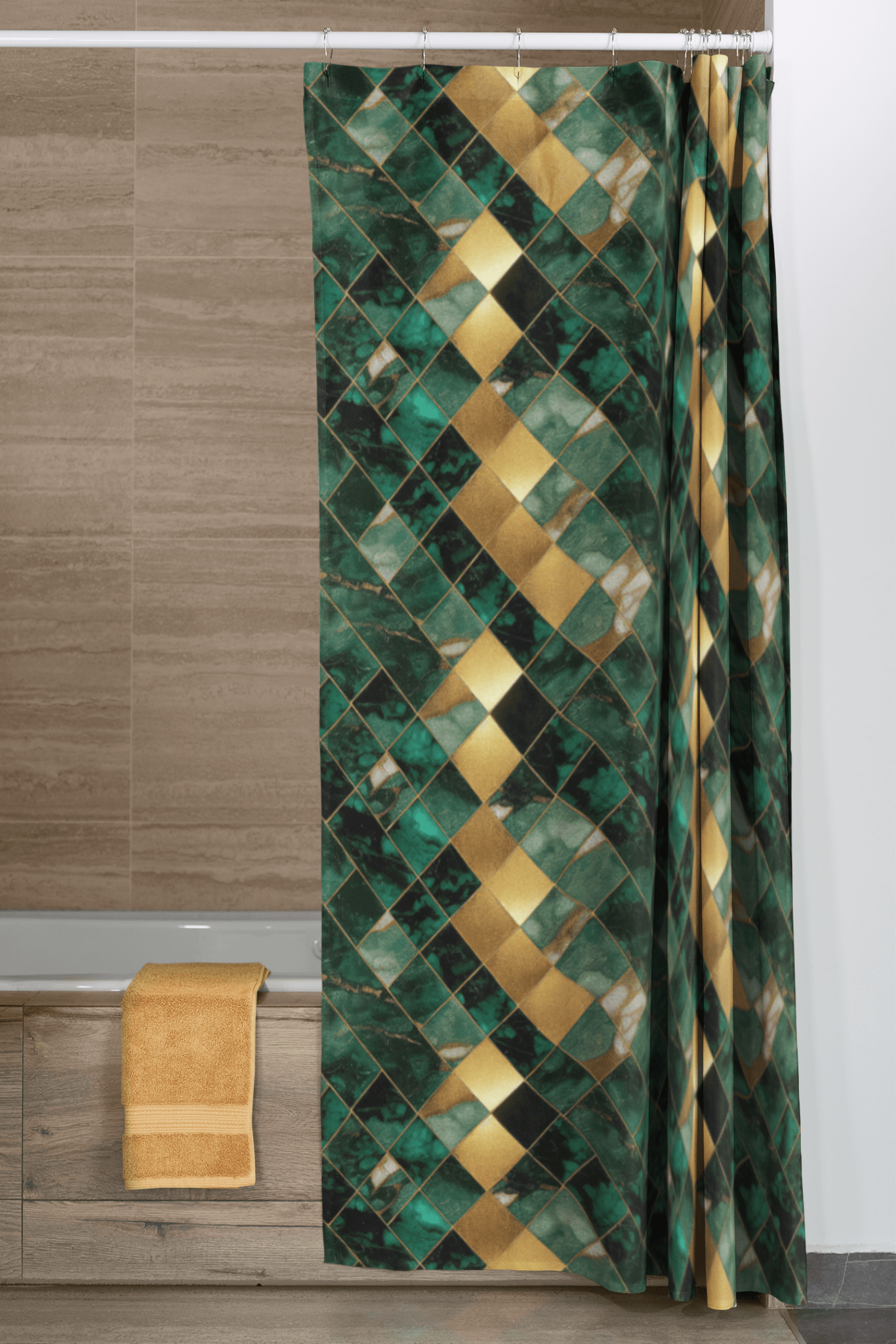 Green and Gold Marble Shower Curtain - SANKTUARI DECOR