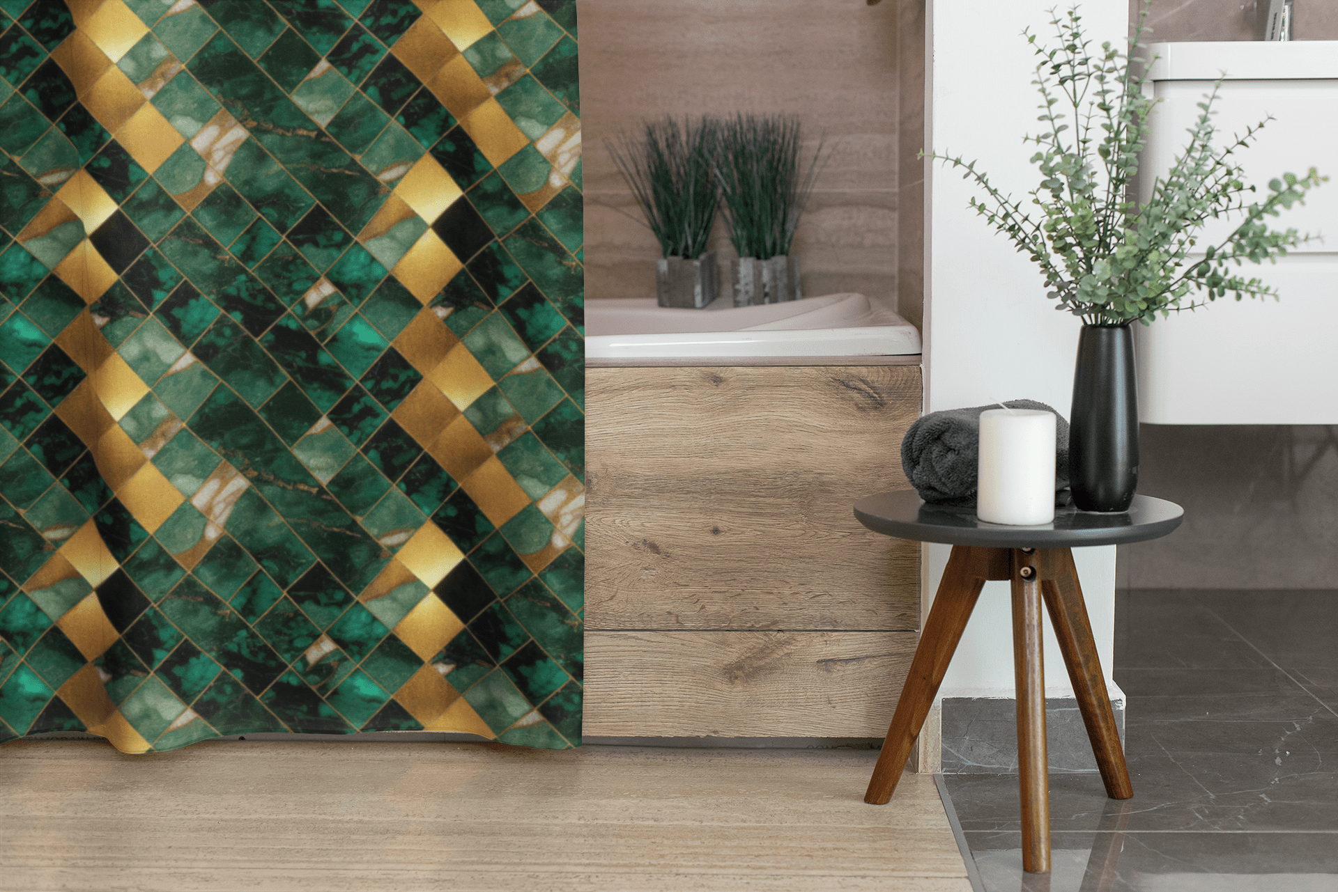 Green and Gold Marble Shower Curtain - SANKTUARI DECOR