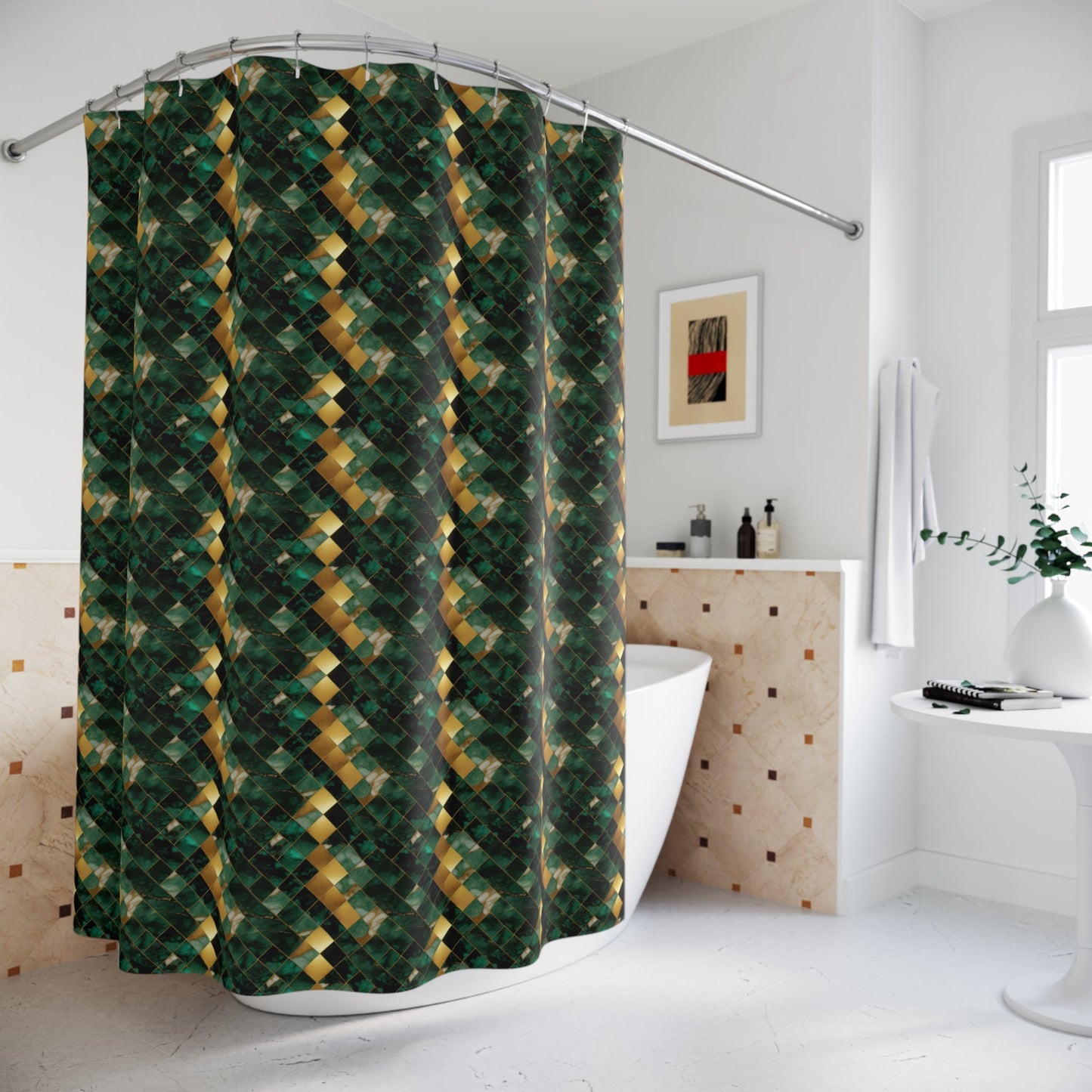 Green and Gold Marble Shower Curtain - SANKTUARI DECOR