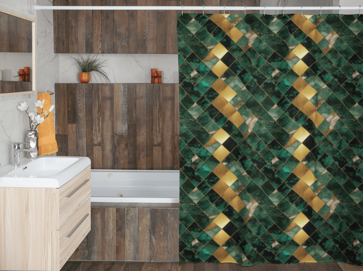 Green and Gold Marble Shower Curtain - SANKTUARI DECOR